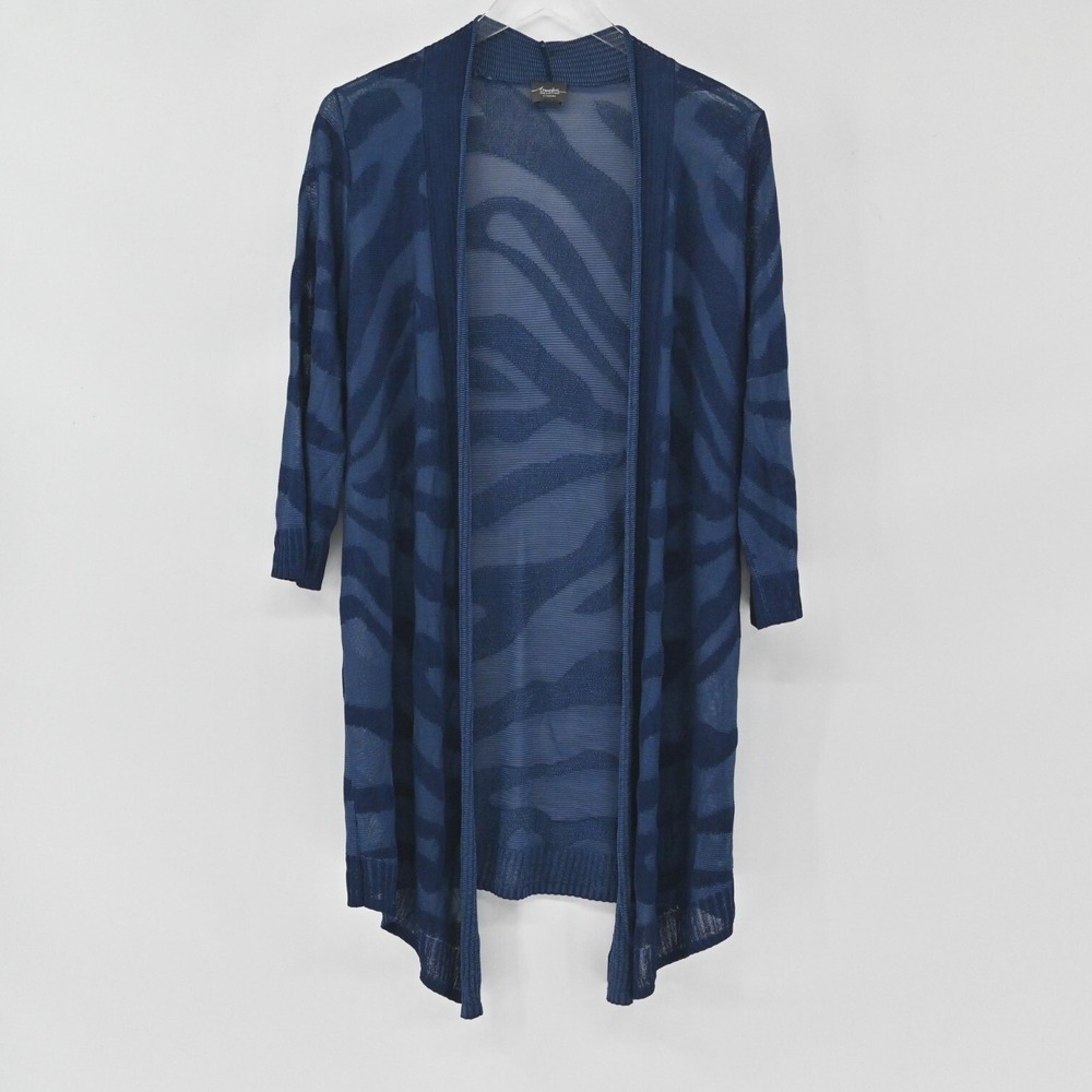 CHICOS Womens Cardigan Size S‎ Blue Zebra Travelers Collection Knit Open Sweater